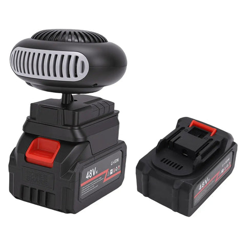 Quick Warm Up Battery Operated Compact Warmer With Anti Tip Safety For Cars Homes Outdoors Dual Rechargeable Lithium Cells, black heater with battery.