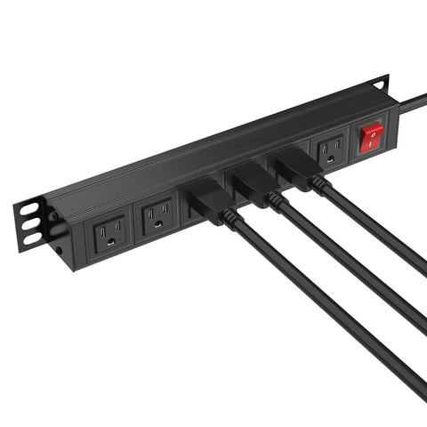 Heavy Duty 6 Outlet Power Strip With Metal Wall Mount, Surge Protector, 6 Ft Cord, Industrial Grade Outlet, Aluminum, Cords Plugged In