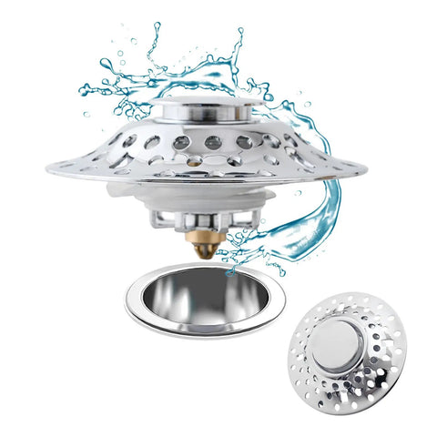 Lightweight Stopper, Bathtub Drain Plug for Various Drain, stainless steel, shiny finish with water splash effect.