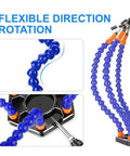 Six Arm Soldering Helping Hand Vise with LED Light and Magnifier, flexible gooseneck arms, aluminum base shown rotating.