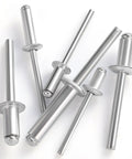 Top Shelf Aluminum Blind Rivets Two Hundred Sixty Piece Pack One Eighth Diameter By Half Inch Length Pop Rivets Heavy Duty Hardware For Sheet Metal - close-up of various aluminum pop rivets.