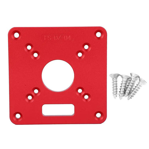 Top Shelf Aluminum 6061 Router Table Insert Plate With Rock Solid Hard Anodized Finish And Precision Center Bushing, red with screws included.