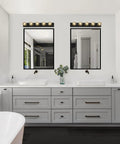 Modern bathroom with Matte Black Five Light Vanity Fixture Dimmable Bathroom Vanity Light For Makeup Area