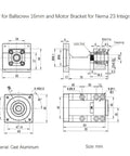 Technical drawing of BK12 ballscrew and motor bracket for Nema 23, SFU1605 Linear Motion CNC Ball Screw Kit With Anti Backlash Nut 750mm