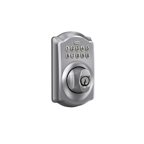 Camelot Electronic Keypad Deadbolt Lock For Front Door No Keys Needed With Keyless Entry And Mechanical Key Backup, Satin Chrome Finish
