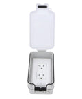 Real Deal Weatherproof Electrical Box Paired With A Beefy 20A Duplex Outlet NEMA 5 20R Surface Mount UL Listed Hang Tough Kit open view