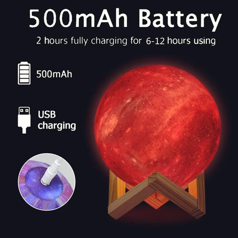 Lit Galaxy Moon Night Light With Stand And Remote, 3D Printed Moon Lamp In 16 Colors USB Rechargeable with 500mAh battery