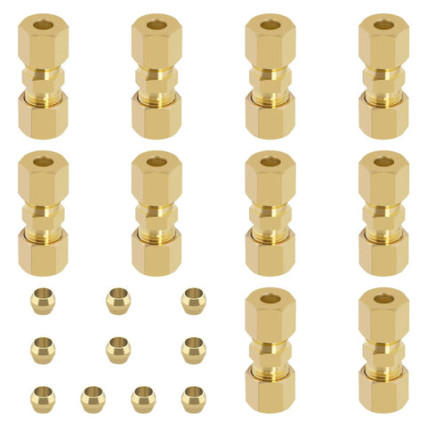 Taiidaues brass compression tube fittings set with 10 3/16 OD union connectors and 10 ferrule sleeves.
