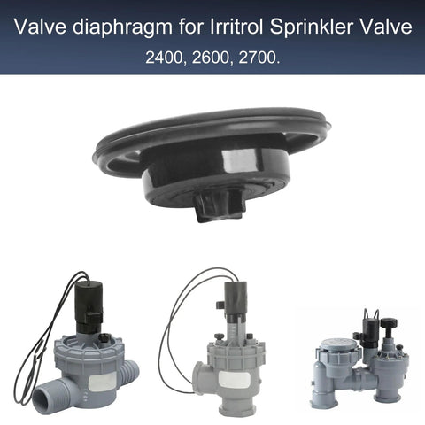 Close-up of black replacement diaphragm for Irritrol sprinkler valve 2400/2600/2700, 3/4–1 inch