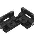 Adjustable Plastic Cabinet Door Hinges Set 90 Degree Torque Friction Positioning Black Foldable Pair For Closet And Kitchen Cabinets No Tools Needed Hassle Free Install With Multi Angle Folding Capability, shown in the black folded position.