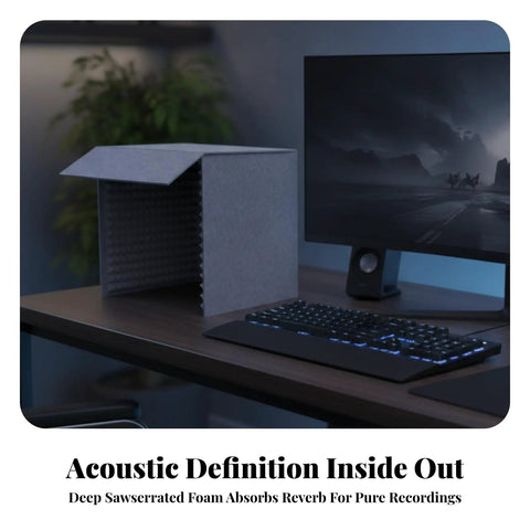 Kickass Desktop Acoustic Soundproof Booth With Thick Foam And Felt Panels For Vocal Recording Podcasts Streams Home Studio Kill Echo Foldable Mic Enclosure on desk