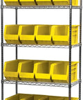 Space Saving Stackable Plastic Storage Bins for Garage Pantry and Craft Room, Yellow, 6-Pack on metal shelving