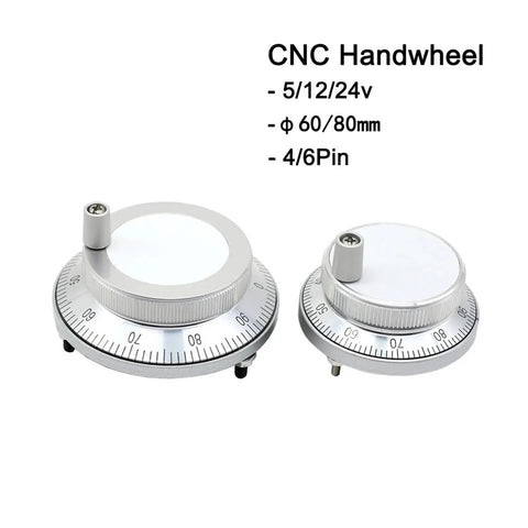 CNC Pulse Generator Handwheel for Precise Manual Pulse Control 24V 4 Pin or 6 Pin 100PPR Rotary Encoder 60mm Dial in silver