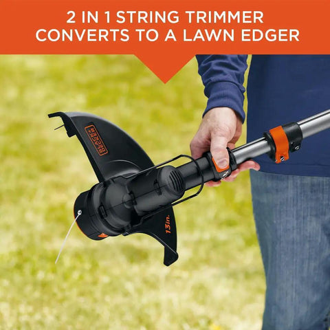 Person holding 40V Max String Trimmer And Lawn Edger With 13 Inch Cutting Swath And Far Reach For Easy Edging And Weed Removal