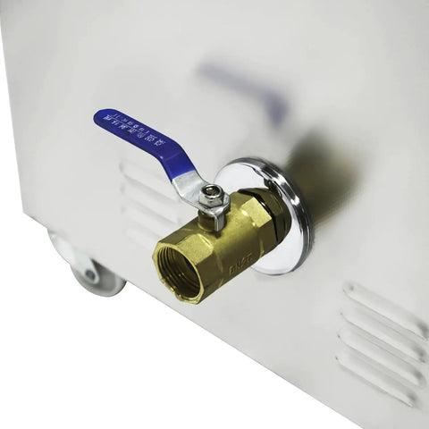 Pro Grade 130 Liter Ultrasonic Cleaning Tank With Built In Heater And Digital Timer Tap with blue lever for draining.