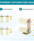 Universal Adjustable Heavy Duty Sliding Gate Guide Roller Kit with L Bracket shown in vertical and horizontal configurations.