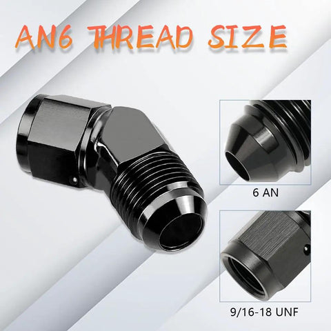 6AN 45 Degree Swivel Fitting Male To Female Aluminum Adapter For High Pressure Hose Lines 9/16-18 UNF Thread 37 Degree Flare CNC Machined 6061 T6 Leak Free Performance AN6 Fitting