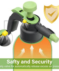 Close-up of Half Gallon Hand Pump Sprayer showing safety valve for excess air release, ideal for garden and cleaning tasks.