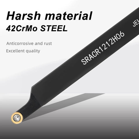 Close-up of 1/2 in shank indexable lathe turning tool with carbide insert on black steel shaft