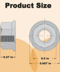 Top Shelf Carbon Steel Serrated Flange Hex Nuts 5/16-18 Inch Assortment Kit dimensions shown side profile and top view.