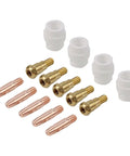 Essential MIG Welding Consumables Kit 0.8mm Tips for 24KD Torch, red copper tips, brass holders, white diffusers