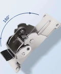 Self Locking Folding Hinge With 0 90 180 Degree Settings, metal hinge open at 180 degrees showing mechanism, 10.5cm long