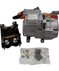 Ultra Low Noise 48V Electric AC Compressor Features Snazzy Vortex Core And Pushes Sharp R134A Chill, includes mount and connectors.
