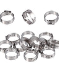 100-pack stainless steel single-ear hose clamps, 10.3–11.8 mm, crimp style for automotive and home appliances