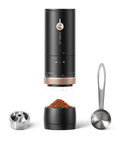 Portable Burr Coffee Grinder With 80 Precision Settings For Single Dose Brewing Compact Travel Mill with ground coffee.