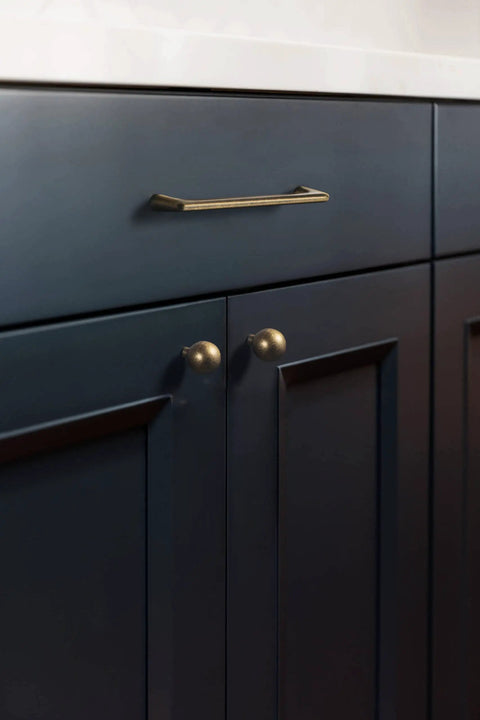 Brushed Brass Cabinet Pulls Set With 12.6 Inch Center To Center Sleek Modern Zinc Alloy Handles on dark kitchen cupboard.