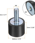 Close-up of Six Pack M6 Rubber Isolator Mounts With Studs 20x15mm Vibration Absorbers, showing dimensions and zinc-plated finish.