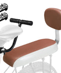 Kids Bicycle Back Seat Cushion With Armsrest And Backrest, brown plush cover, for mountain and road bikes with 31mm seat post