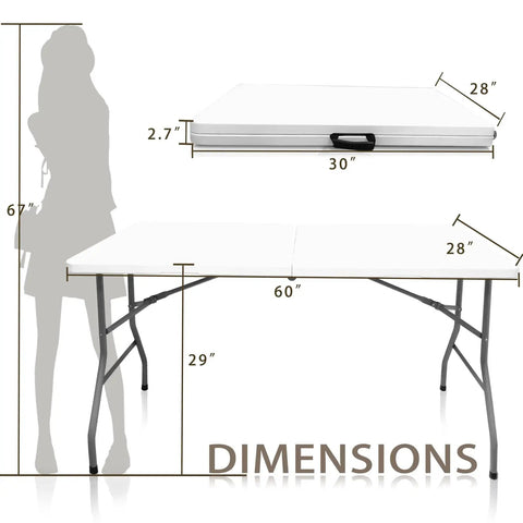 Dimensions of Portable Plastic Folding Table 5 Feet For Camping Picnics Parties And Dining Durable HDPE Surface compact and open