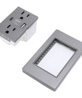 Heavy Duty Grey Decorator Wall Outlet With Built In Usb And Type C Ports Solid As A Rock Design No Sweat Install For Kitchen Bathroom Home Office Commercial Setup Ready Quick Fix Up image showing USB and Type C ports.