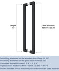 24 Inch Barn Door Push Pull Pro Grade Handle Set In Matte Black Stainless Steel Square Commercial Door Pull front view