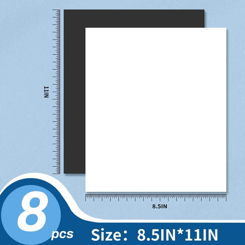 Cuttable Magnetic Sheets With Sticky Backing, 8.5 x 11 Inches, 30 Mil Thick, Pack Of 8 shown with size dimensions