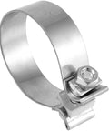 Six Pack 3 Inch Stainless Steel Exhaust Clamp For Butt Joint Pipes, side view, heavy duty, silver finish, galvanized surface