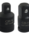 Top Tier Dual Drive Adapter Set For Tough Jobs Lets You Switch From 3/8 To 1/2 Inch And Back Again Like A Pro When Using Heavy Duty Impact Wrenches Or Socket Drivers On Any Gripping Messy Job Site Without Skipping A Beat, black CR-V steel adapters