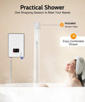 Tankless Electric Water Heater 4500W With Digital Screen Display For Instant On Demand Hot Shower No Nonsense Flow Top Shelf Safety Shield Bathroom Kitchen Real Vibe Upgrade in a home shower setting.