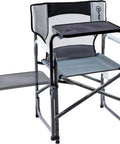 Heavy Duty 300 Lb Folding Director Chair with 2 Way Rotating Side Table Height Adjustable Swivel Tray Cup Holder Ergonomic Mesh Back
