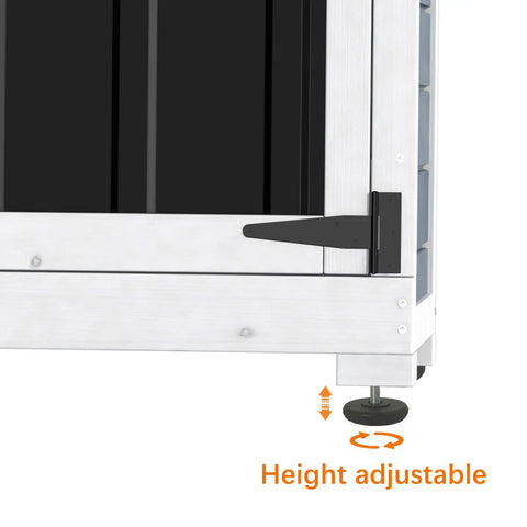 Height adjustable corner of Backyard Outdoor Storage Cabinet Made From Wood And Metal Garden Shed With Weatherproof Roof And Lockable Doors 66 Inch Wide
