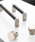 Black And Nickel Knurled Cabinet Pulls Three And Three Quarter Inch Hole Centers Solid Metal Handles, pack of ten shown