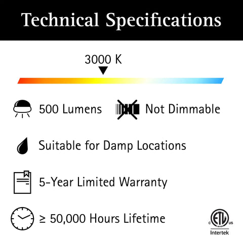 Technical specifications for 6 Inch LED Glass Flush Mount Light With Pull Chain Globe Fixture, 500 Lumens, 3000K Soft White