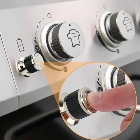 Universal AA Battery Push Button Igniter For Gas Grills Replacement 7 Outlet Rotary Ignition Mount in use on grill