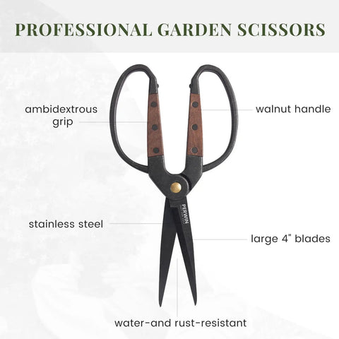 Two Pack Walnut Grip Pruning Scissors For Gardening Dual Grip Floral Shears with walnut handle and large blades