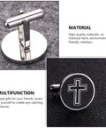 Cross Cufflinks For Men Stainless Steel 2 Pairs Decorative Shirt Fasteners with black cross design on polished metal.