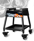 Heavy Duty Universal Dirt Bike Stand With 1100 Lb Capacity, Detachable Lift For Maintenance And Tire Changes, Fits Most Dirt Bikes And E Bikes Including Surron Tuttio MX And Enduro Dual Sport, Anti Slip Steel Hoist, shown with wheels and sturdy frame