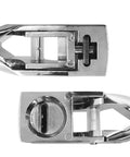 Close-up of metal components of Hand Held Slot Punch Tool Kit With 10 Metal Badge Clips And PVC Straps For PVC ID Cards Card Holders Lanyards And Credentials Heavy Duty Punch Plier For Clean Precise Card Holes
