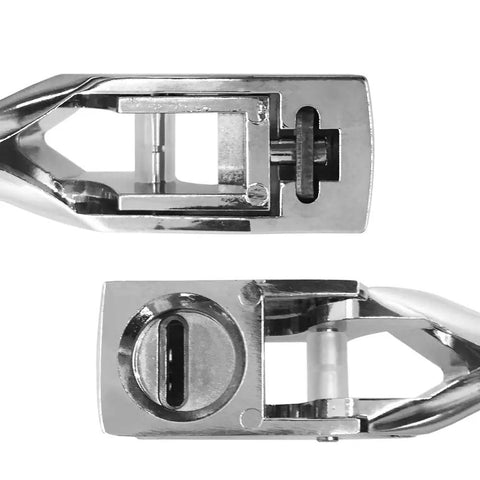 Close-up of metal components of Hand Held Slot Punch Tool Kit With 10 Metal Badge Clips And PVC Straps For PVC ID Cards Card Holders Lanyards And Credentials Heavy Duty Punch Plier For Clean Precise Card Holes