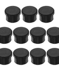 Eleven Pack T Shaped Silicone Plugs For Nine To Nine Point Four Millimeter Holes With Three Eighth Inch Dia Snap In Rubber Seal Covers Waterproof Stoppers For Bulkheads And Kitchen Fixtures Great For DIY Projects; eleven black silicone plugs arranged in three rows; waterproof rubber seal covers